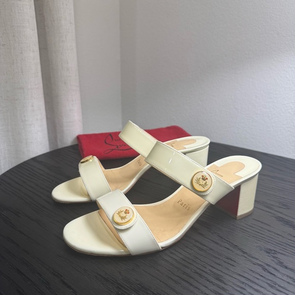 Shoes - Christian Louboutin La Saviata Emblem Sandal Patent Ivory 38.5